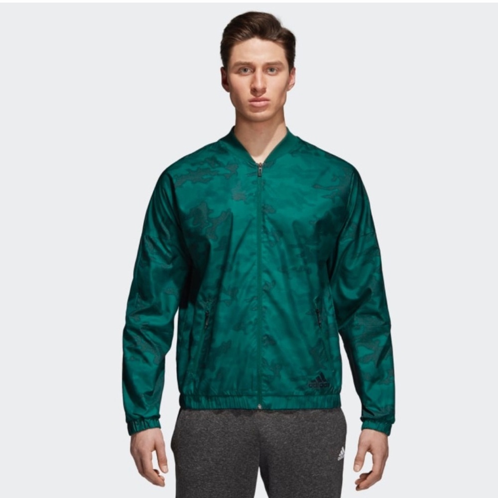 NWT Adidas Woven Lightweight Bomber training Jacket Men’s Small Camo Green black - Picture 2 of 13
